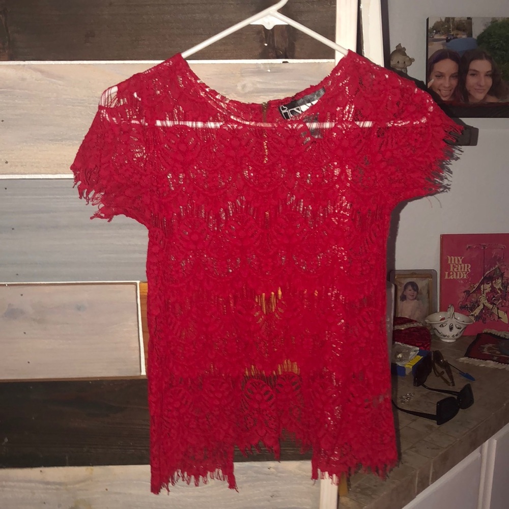Red See through laced Top - excellent condition- small size